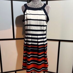 Enfocus Studio Striped Navy and Orange Mini Dress